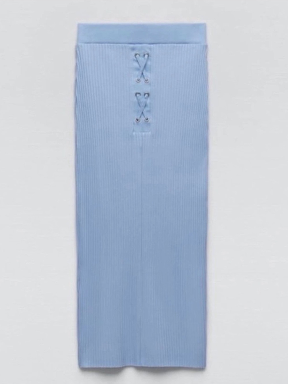 Zara Light Blue Ribbed Lace-Up Midi Skirt Size M